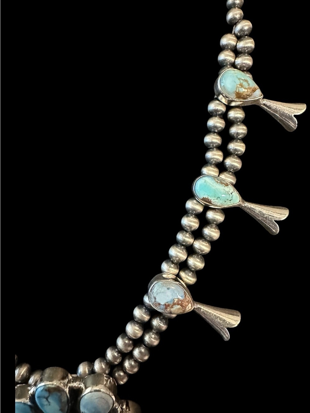 Golden Hills Squash Blossom Sterling Silver Necklace - Picture 4 of 9